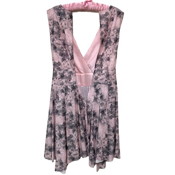 Robert Rodriquez Dress Open Back V-neck Uneven Hem Victorian Floral Pink Grey 2 - Picture 4 of 16